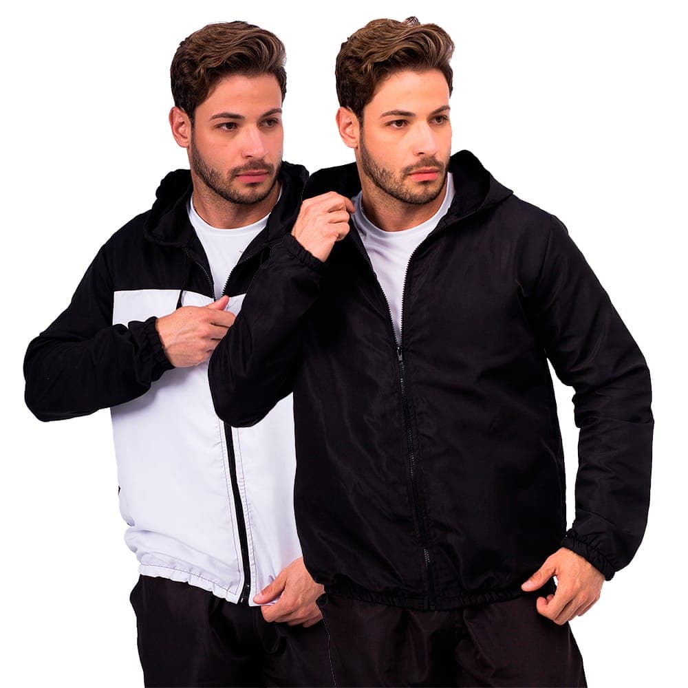 Kit 2 Corta Vento Masculino Jaqueta Frio Inverno Capuz Touca Moto Ciclismo BIke Corrida Academia Treino Corrida Caminhada