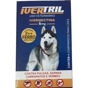 Ivertril 6mg 4 Comprimidos Remedio para Pulgas de Cachorro Remedio de Sarnas Carrapatos e Vermes