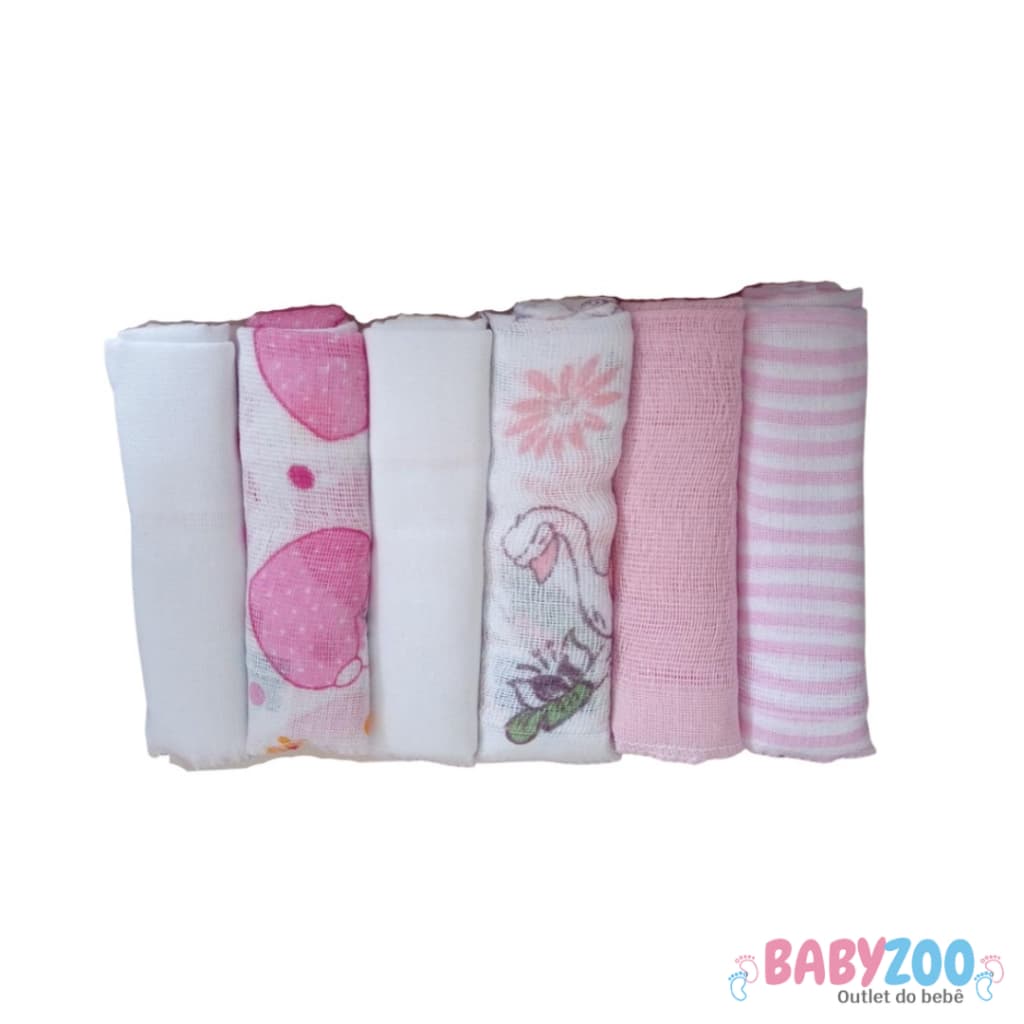 Kit C/6 Paninho de Boca/ Babete Estampado Menina