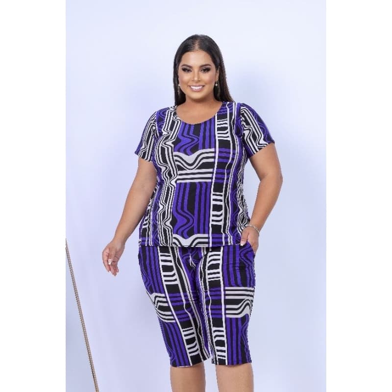 Conjunto com manga de senhora bermuda com bolso Plus size malha liganete envio 24 horas