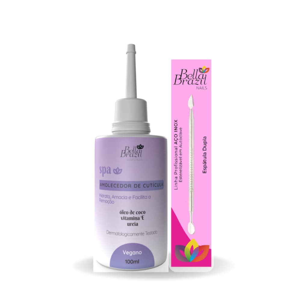 Kit Amolecedor De Cutículas 100ml + Espátula Ponta Dupla Bella Brazil