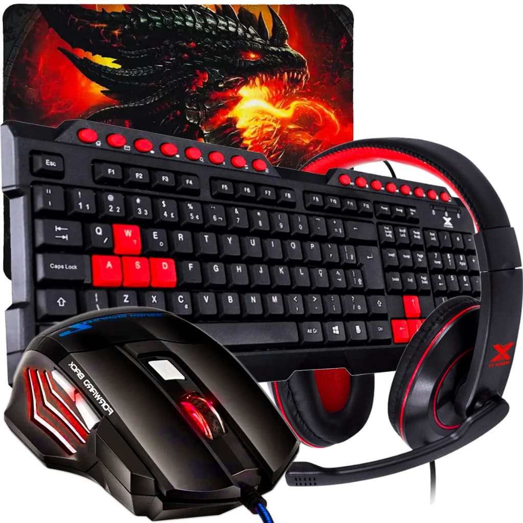 Kit Gamer Headset Gamer Com Microfone + Teclado Gamer ABNT2 + Mouse Gamer Led 7 Cores Sensor Óptico