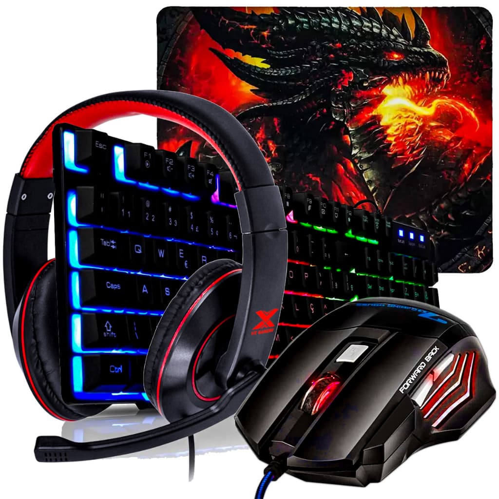 Kit Setup Gamer Teclado RGB + Mouse + Headset + Mouse Pad