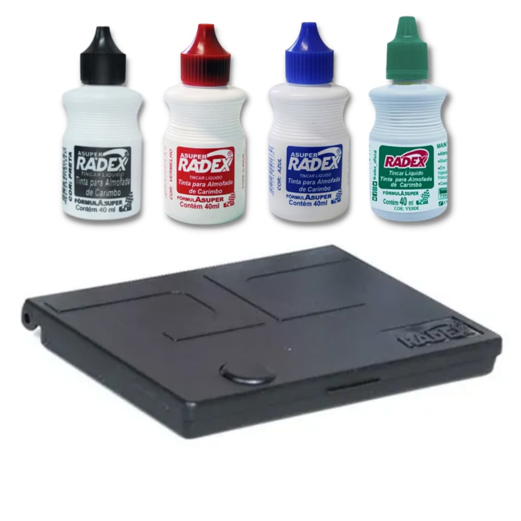 Kit Almofada Carimbo Grande N4 c/ 4 Opções de Cores 16,8 x 9,8 cm com 1 Tinta Extra