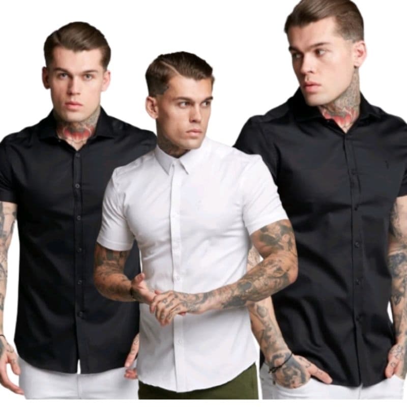 camisa manga curta masculino social casual com botão gola americana