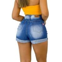 Short Feminino Jeans Short  Jeans Curto Short Rasgado Feminino 100% Algodão