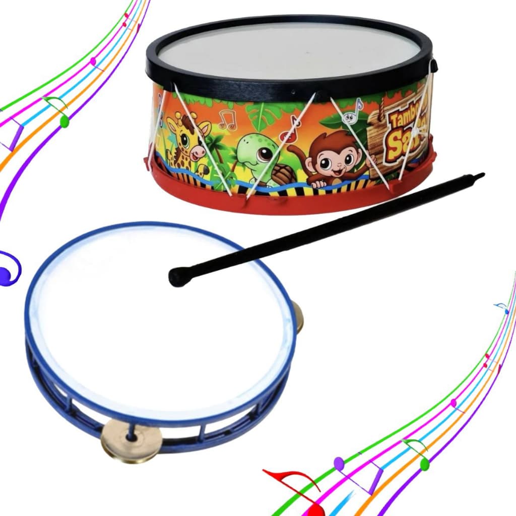 Kit Pandeiro E Tambor Infantil Colorido Musical Brinquedo Atacado Crianças panderinho tamborzinho
