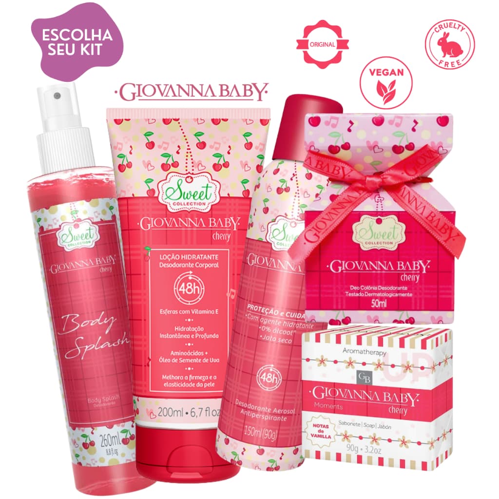 Kit GIovanna Baby Loção Hidratante + Desodorante Aerosol + Body Splash Cherry