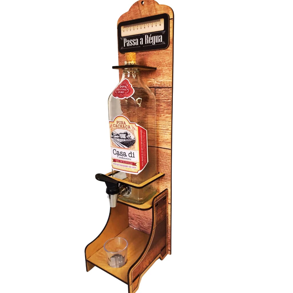 Porta Cachaça Pingometro De Madeira Parede ou Mesa C/ Copo Shot Dosador Suporte Balcão Bar Presente Exclusivo Promoção