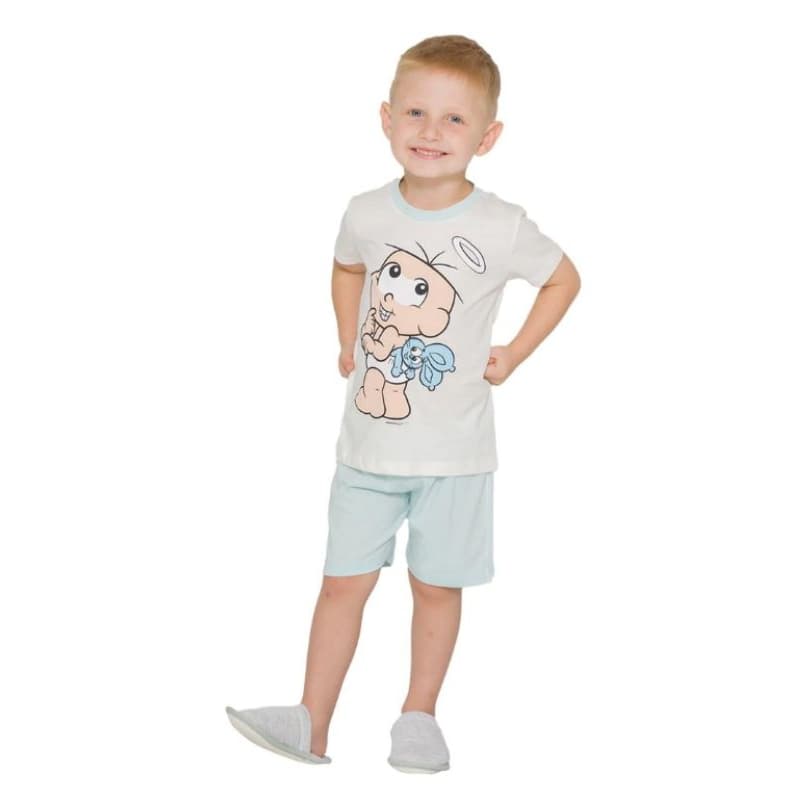 Pijama Infantil Manga Curta Masculino Turma da Mônica Cebolinha Primeiros Passos