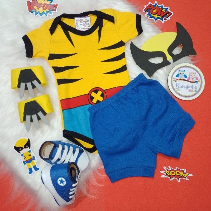 Body Bebê Temático Wolverine Fantasia Mesversário Ítens Opcionais