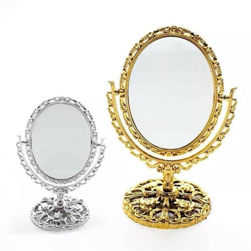 Kit 10 Espelho Para Maquiagem Dupla Face Princesa De Mesa Oval Dourado P