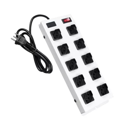 Régua Extensão Eletrica 10 Tomadas Filtro De Linha Metal Bivolt Branco 1 metro Sua Solução Completa