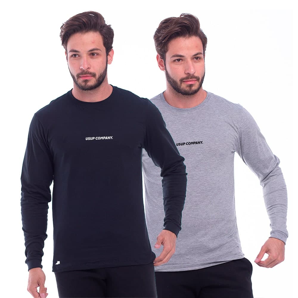 Kit 2 Camisa Manga Longa Masculina Frio Inverno Macia Leve Academia Treino Fitness Ciclismo Bike Moto