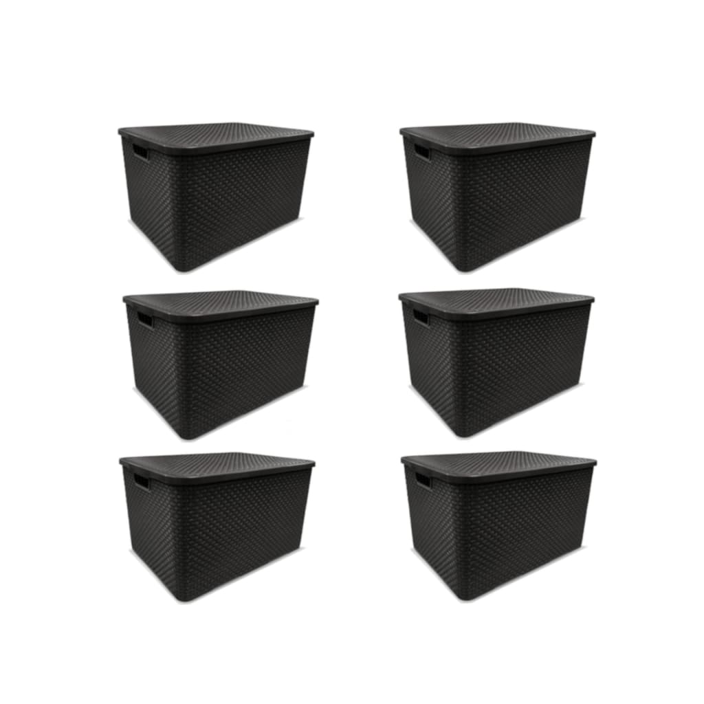 Kit C/ 6 Caixas Organizadoras Rattan 7l C/ Tampa Preto Arqplast