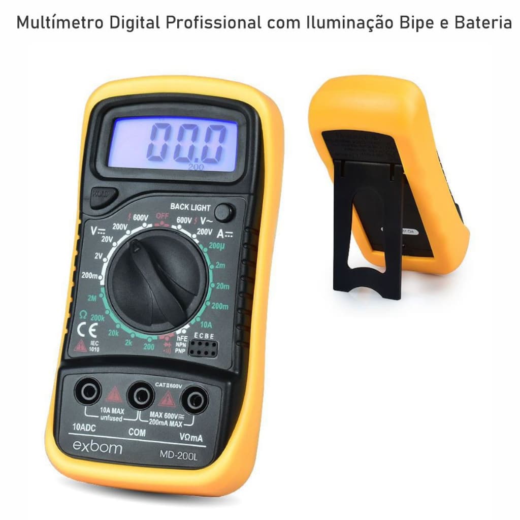Multímetro Digital Profissional com 3 ½ dígitos Iluminado com Bipe e Bateria COMPLETO
