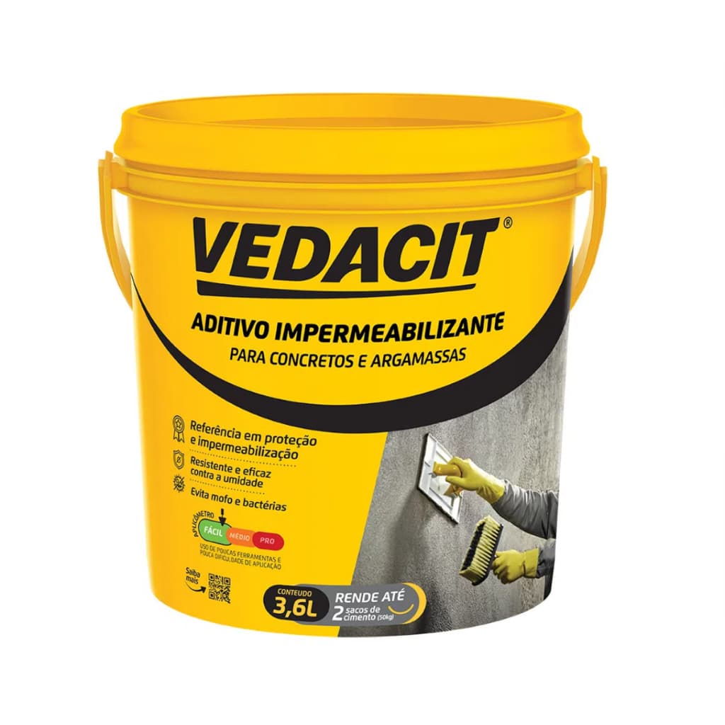 Impermeabilizante Aditivo Vedacit 3,6 Litros Para Argamassa E Concreto
