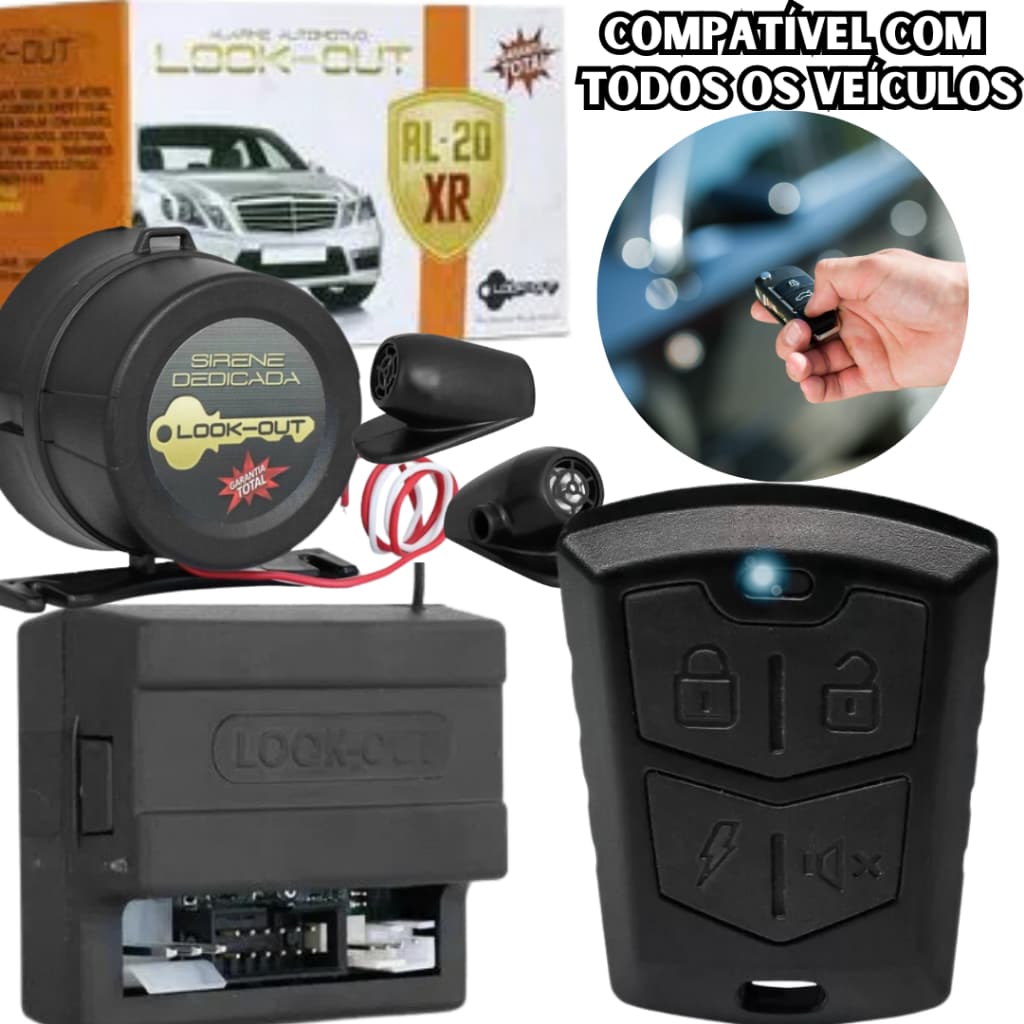 Kit Alarme Automotivo Veicular Universal Auto Trava Levanta Vidro Look Out AL20XR 1 controle
