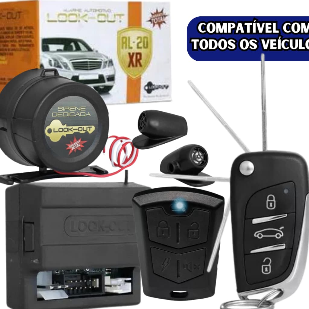 Alarme Automotivo Veicular Universal Chave Canivete + Controle Levanta vidros Look Out Al20XR