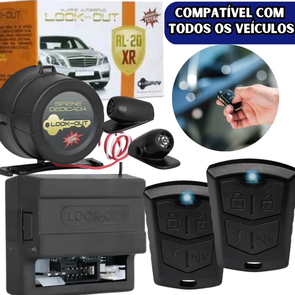Alarme Automotivo Veicular Universal Levanta Vidro Travamento Corta Corrente Look out Al20XR