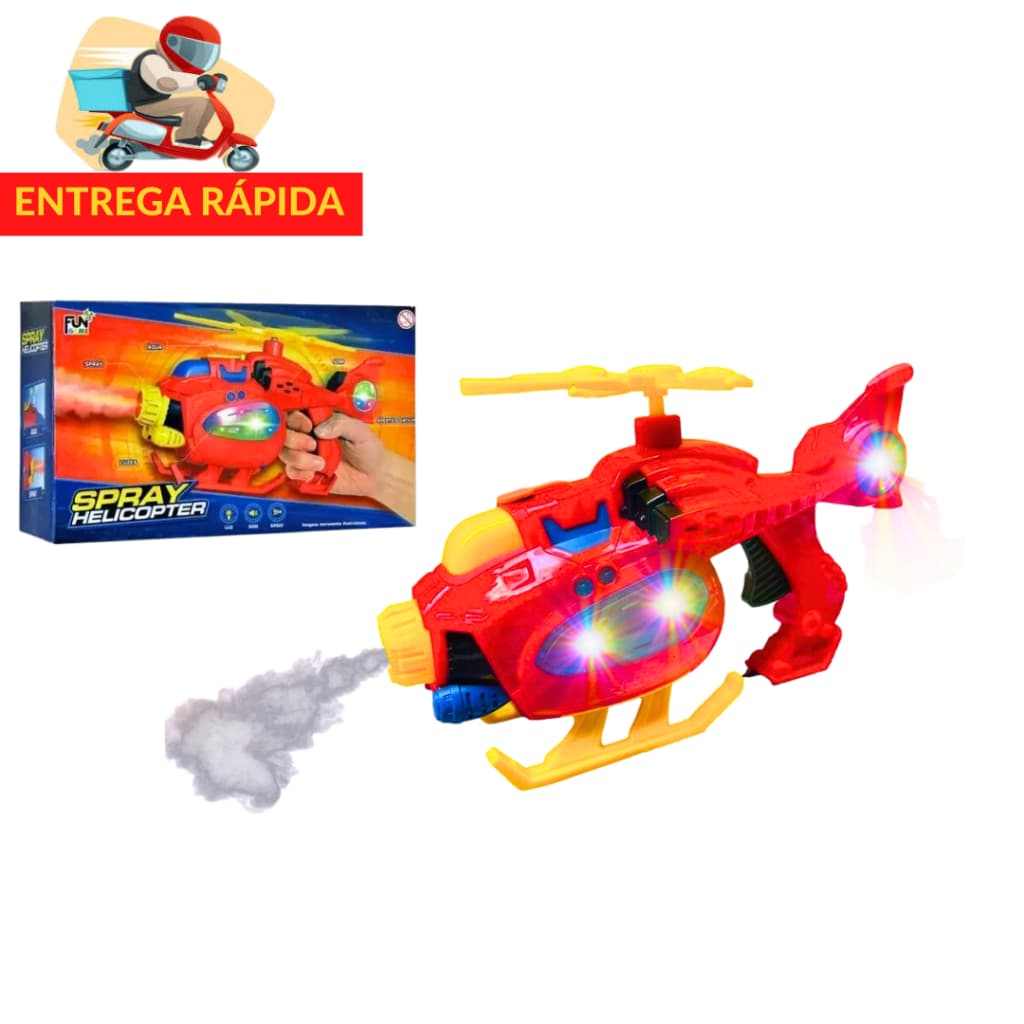 Helicoptero Spray Solta Fumaça de Agua e Acende Luz Helice Giratoria - Brinquedo Helicoptero a Pilha