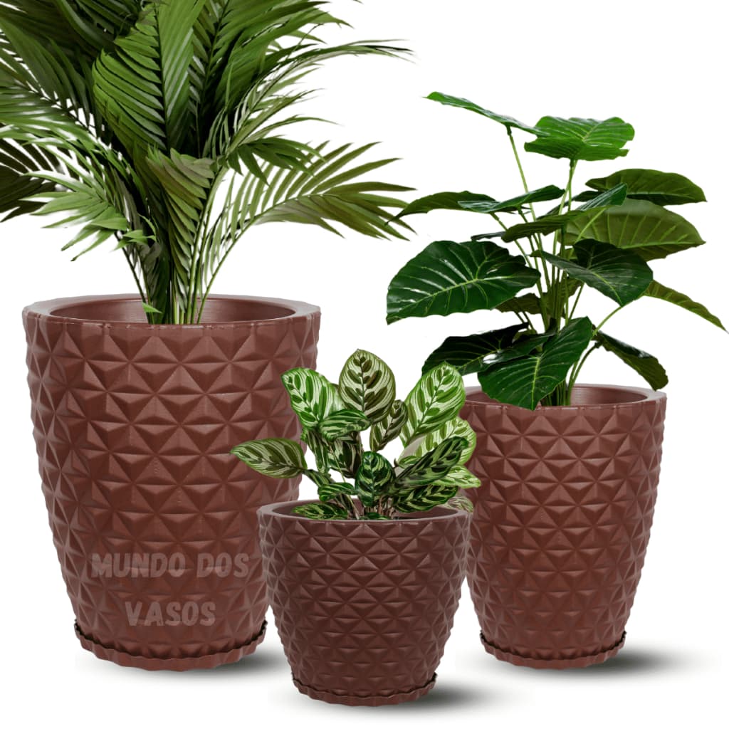 Jogo Vasos Coluna Diamante Plantas Casa Jardim 3 Tamanhos