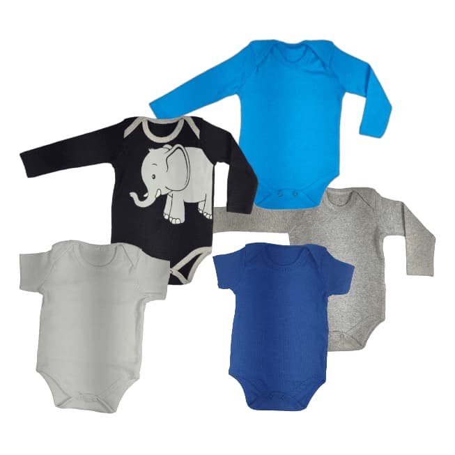 Body Bebe Kit 5 Peças Body Bebê Manga Curta e Longa RN ao 1 ano