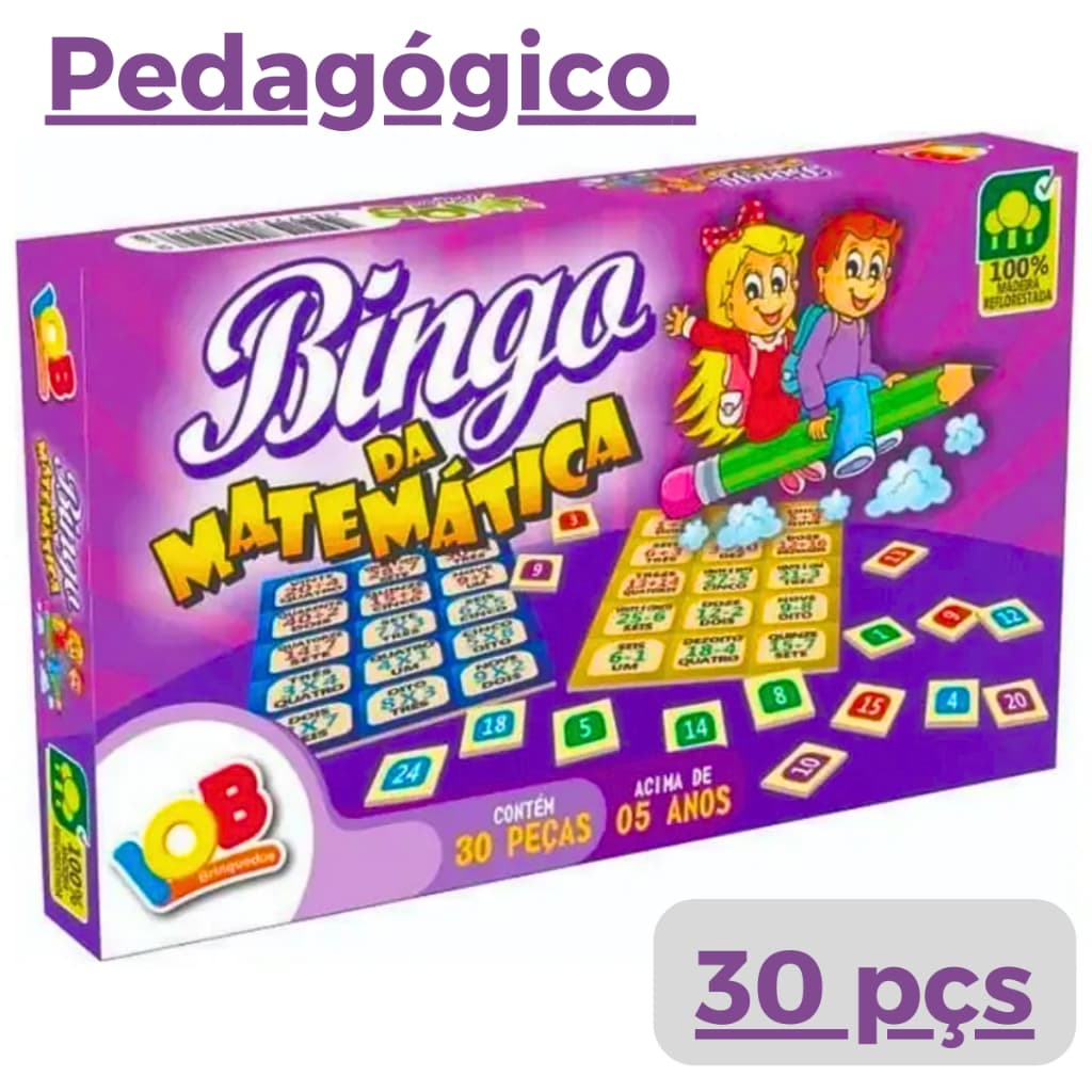 Jogo Bingo Da Matemática 30 Peças Em Madeira Iob Educativo Pedagógico Escolar Brinquedo Infantil