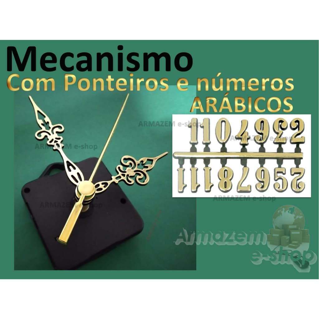 Kit Mecanismo De Relogio De Parede 22mm + Números Dourados Armazem e-shop