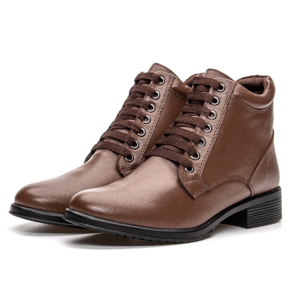 Bota Feminina em 100% Couro Legitimo com amarração Tradicional Dia a Dia Conforto Botina