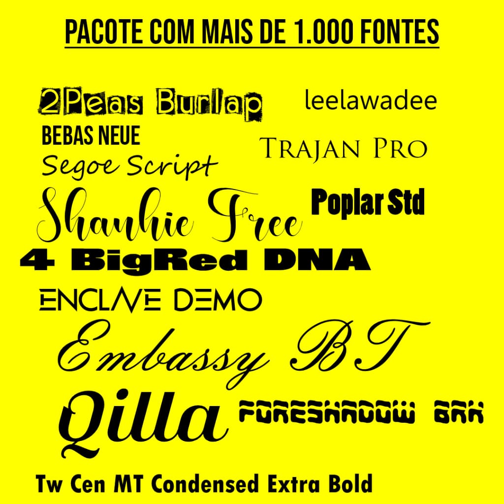 Mais de 1.000 Fontes Compatível com: ==Corel Draw ==Adobe Photoshop ==Word ==Adobe Illustrator 100% Originais
