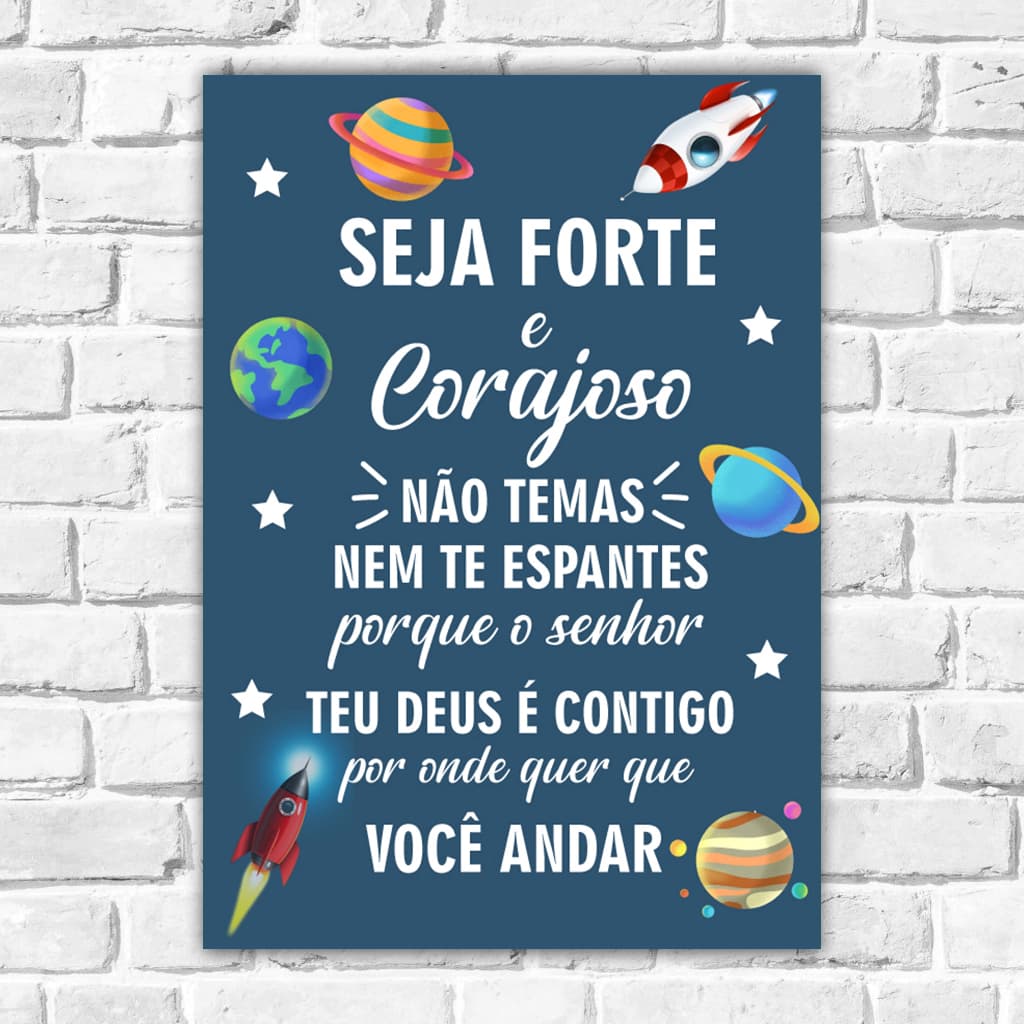 Quadro 21x30 Personalizado Menino Quarto Baby Bebê Infantil Kids Nuvens Balões Oração Seja forte e Corajoso