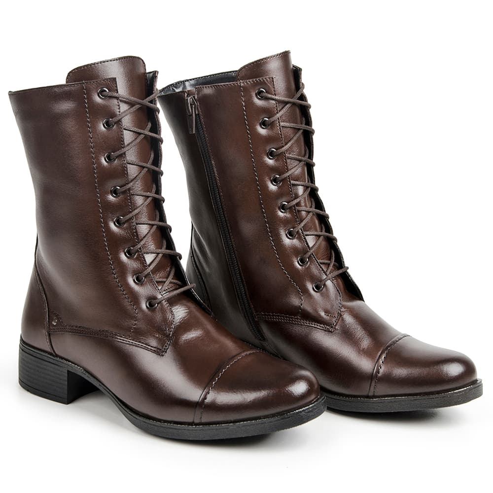 Bota Coturno Feminino Cano Médio Salto Linha Grecia Cadarço Zíper Lançamento Aproprie
