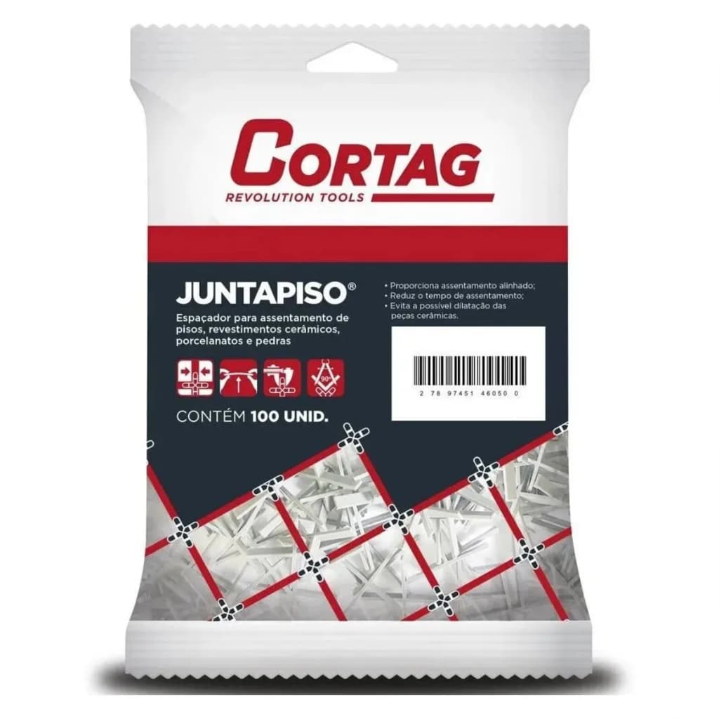 Espaçador Nivelador Cruzeta Junta Piso 1mm - 1,5mm - 2mm - 3mm - 4mm - 5mm Cortag Pacote Com 100 Pçs