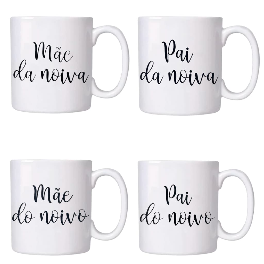 Kit De 4 Canecas De 310ml De Porcelana Pais Dos Noivos Noiva E Noivo Mãe E Pai Casamento