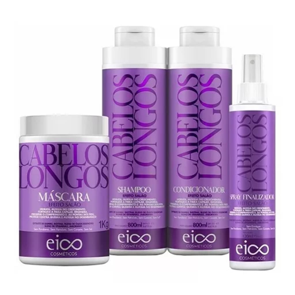 Kit Tratamento Shamp + Cond 2x800ml + Másc 1kg + Spray 120ml Cabelos Longos Eico