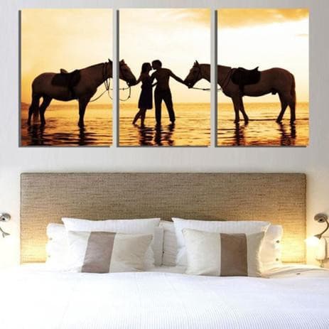Quadros Decorativo Mosaico 90X50 3 peças Mdf Alta Resolução Full HD  casal/cavalos/praia