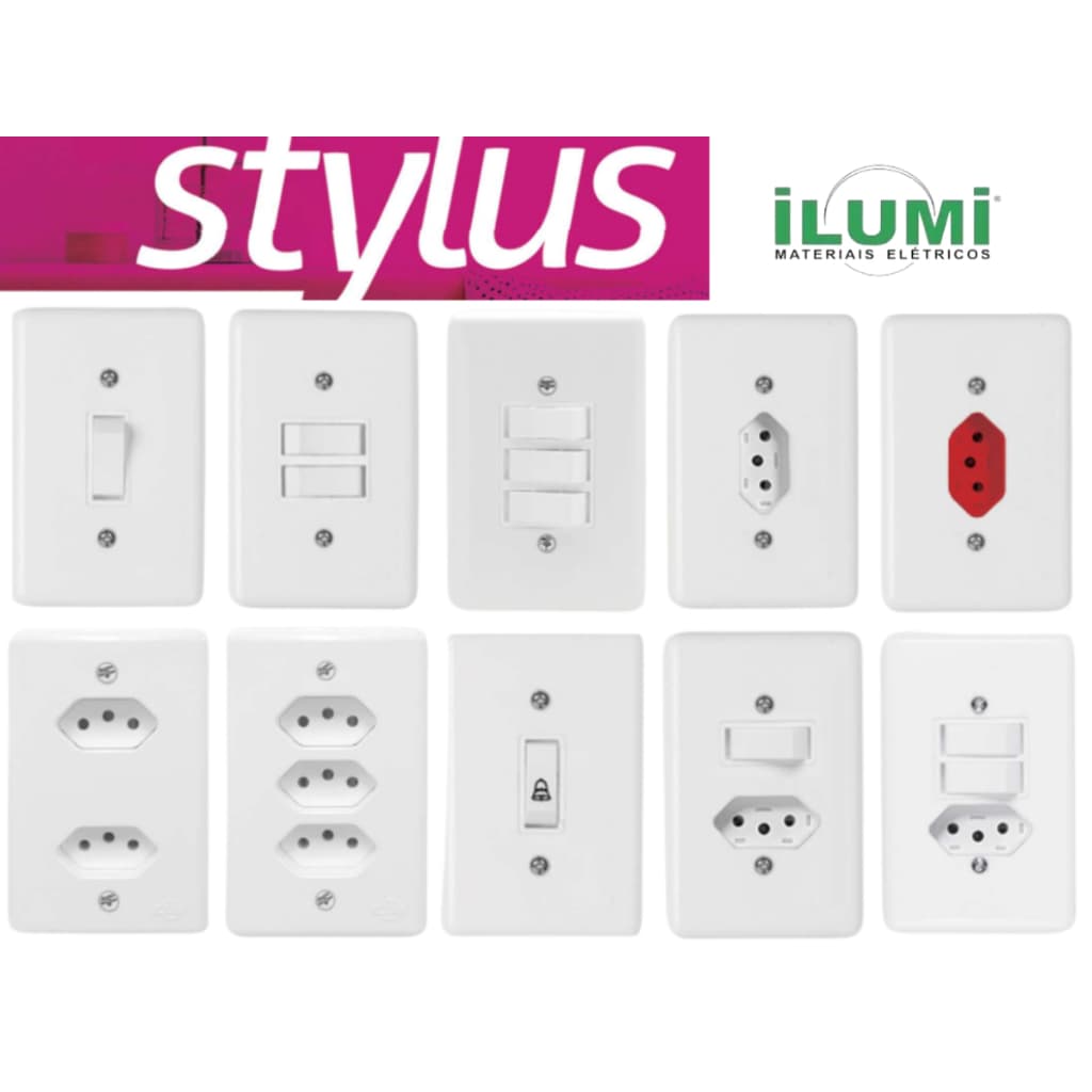Tomadas 10a | 20a Interruptores Tecla Simples, Paralelo Com Placa Branca Stylus Ilumi