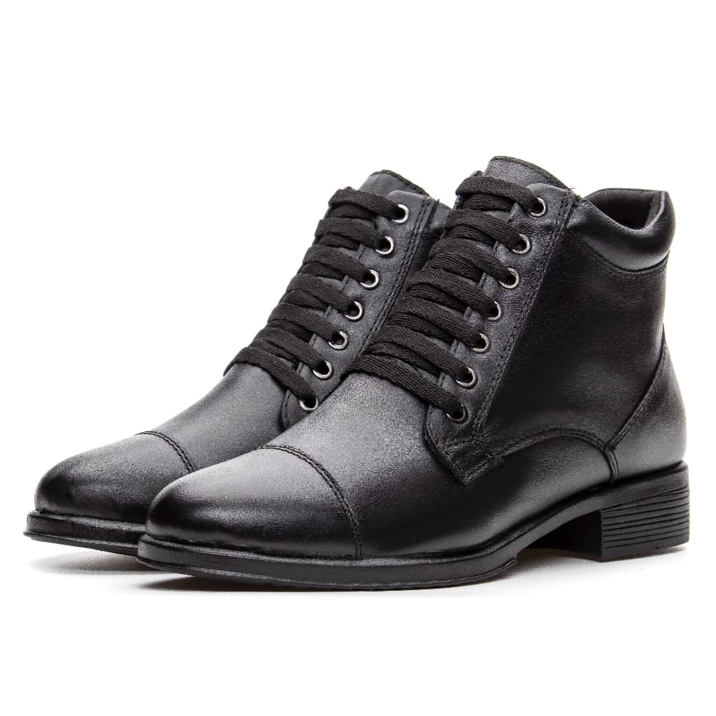 Bota Feminina em 100% Couro Legitimo com amarração Tradicional Rock Roça Coturno