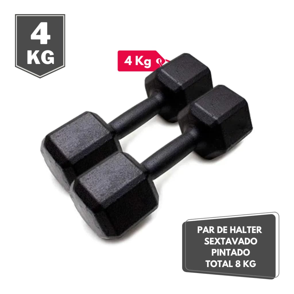 Par de Halter Sextavado Pintado 4 Kg