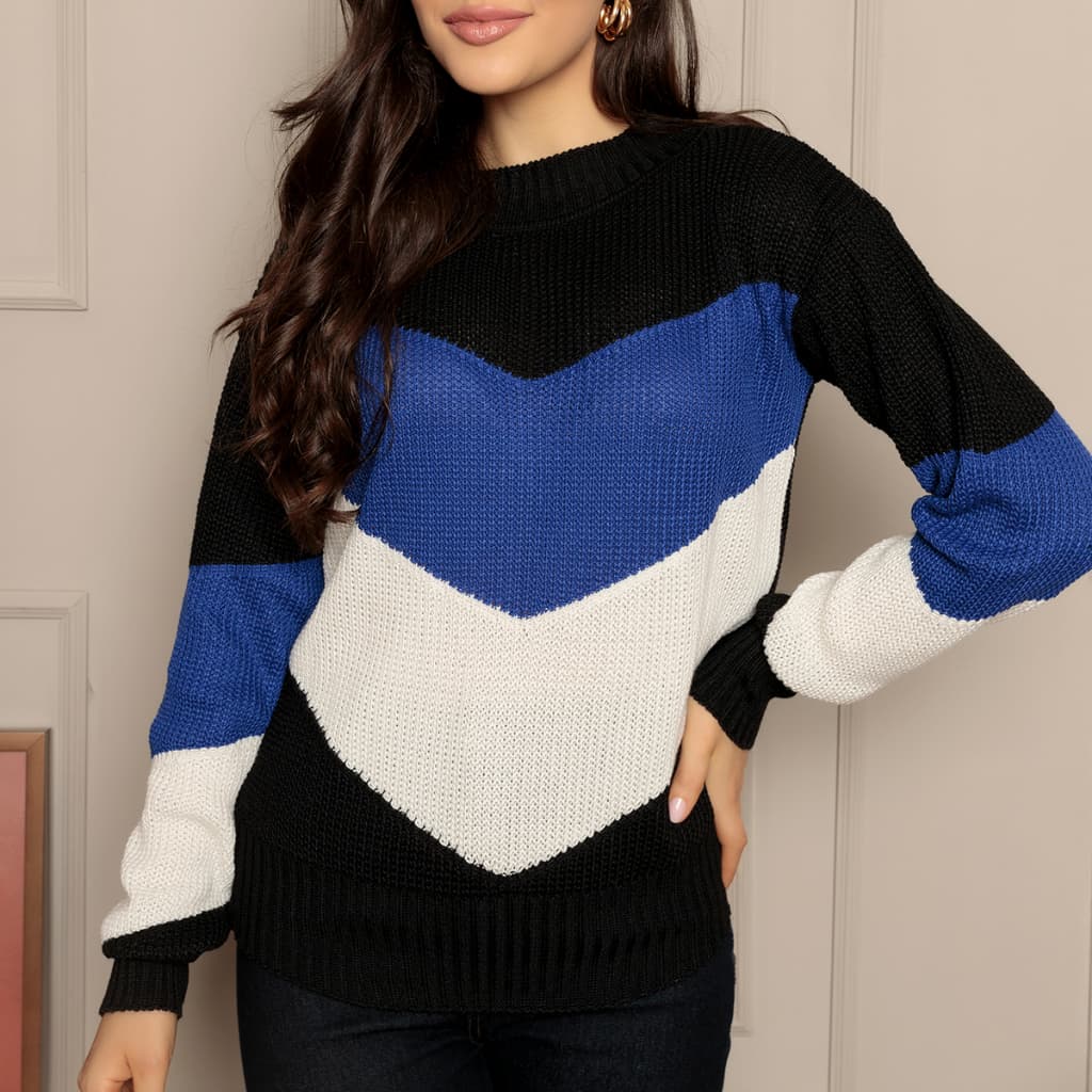 Blusa tricot listrado colorido manga longa