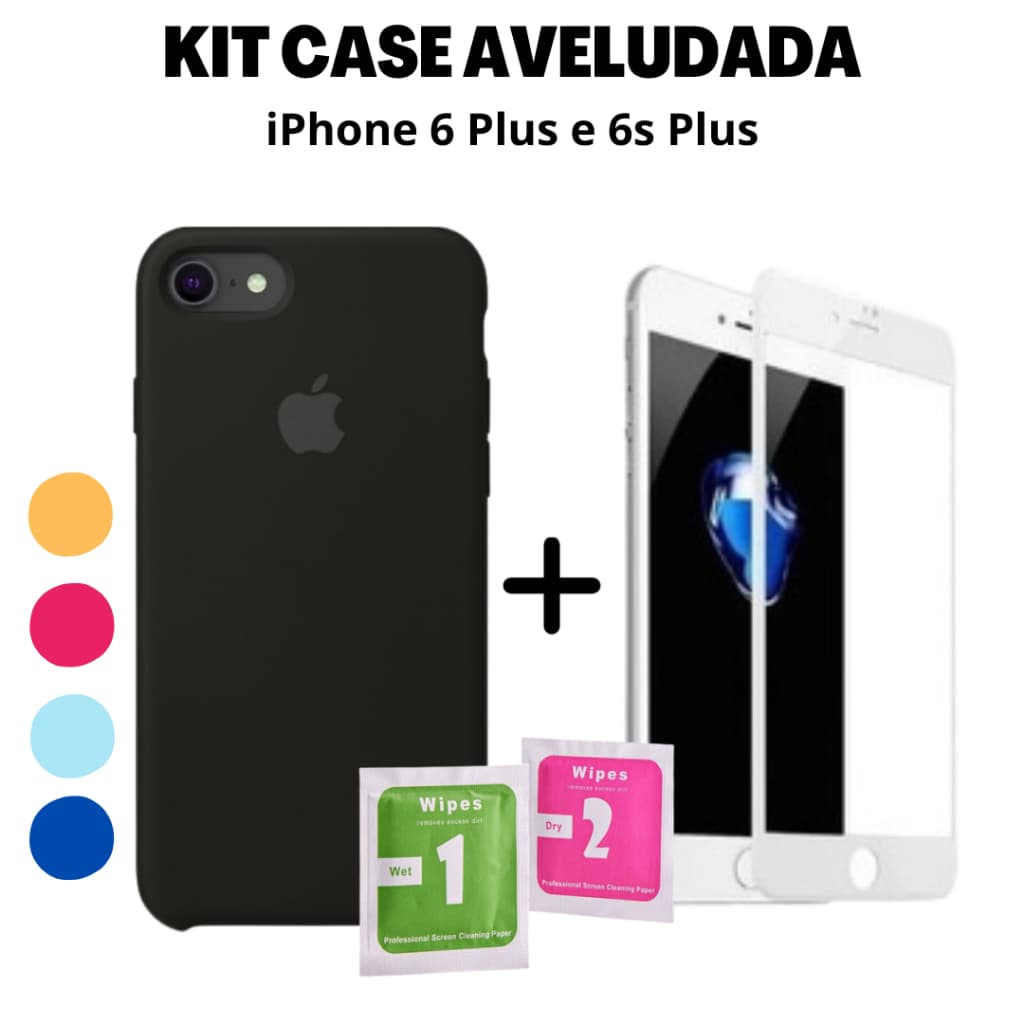 Capa Capinha IPhone 6s Plus/ 6 Plus Silicone Premium + Película 3D Com Logo + Kit Limpeza