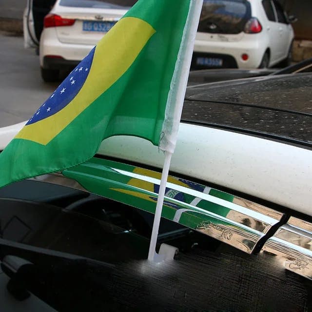 3peças 30x45CM Bandeira Bandeirinha Brasil Suporte Haste Janela Carro