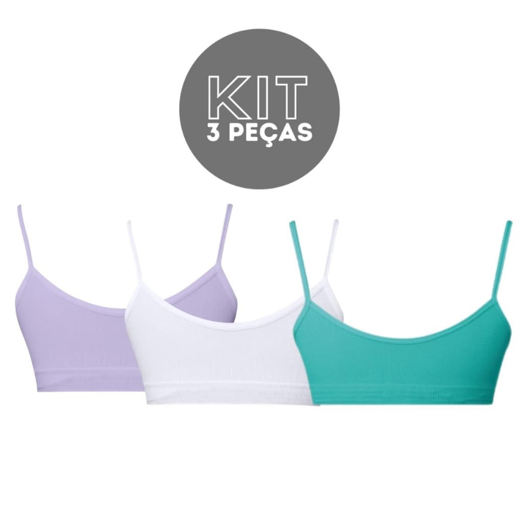 Kit 3 Top Sutiã Menina Básico Infantil Sem Costura Alca Regulavel