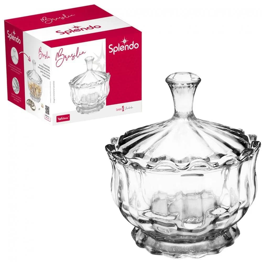 Jogo com 5 Bomboniere Potiche de Vidro Com Tampa Brasilia Splendo 240ml