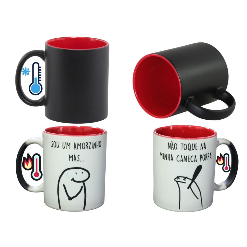 Caneca Mágica Personalizada Flork Meme Engraçado Apaixonado Namorado Sublimação Caneca Preto Fosco
