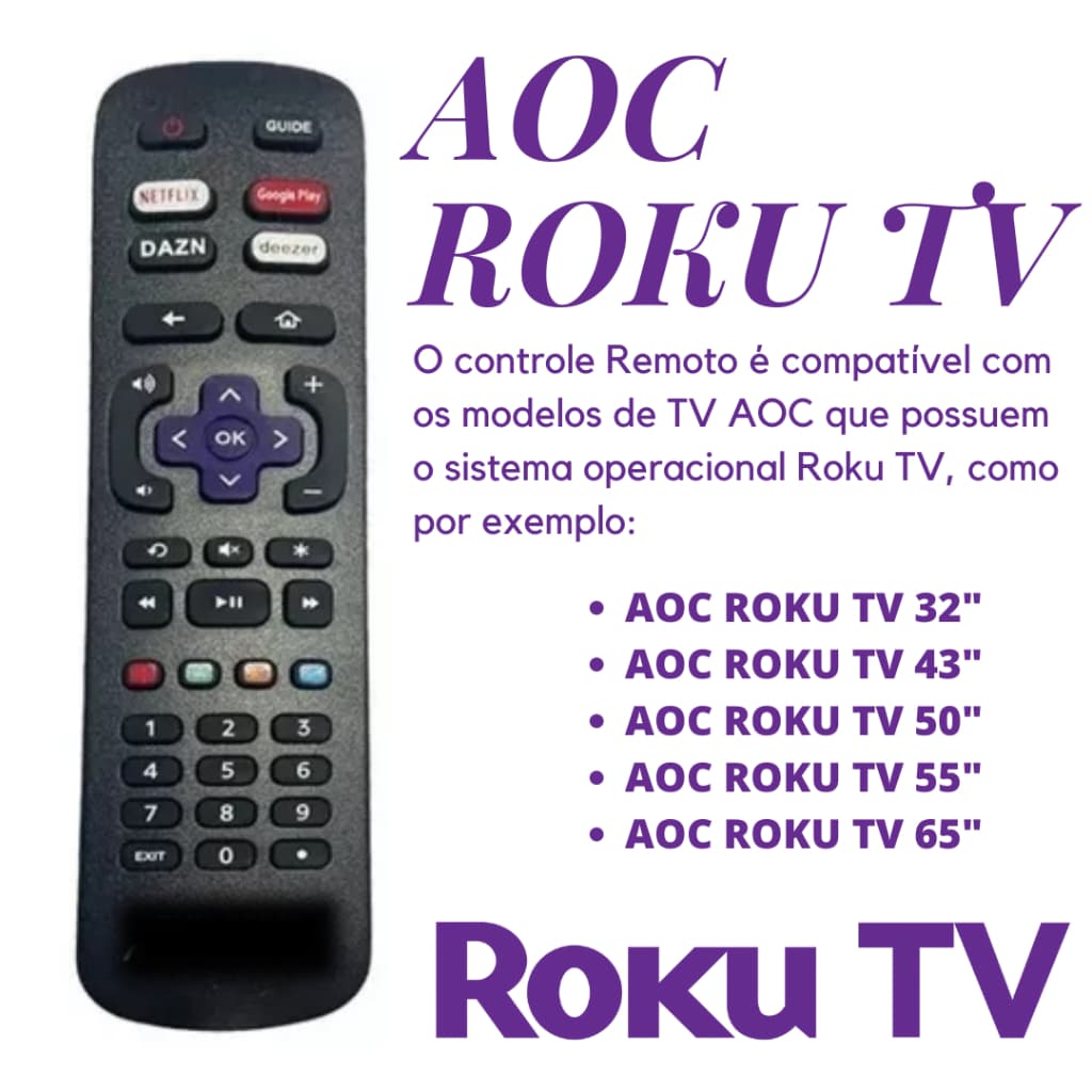 Controle Remoto TV AOC ROKU LED SMART