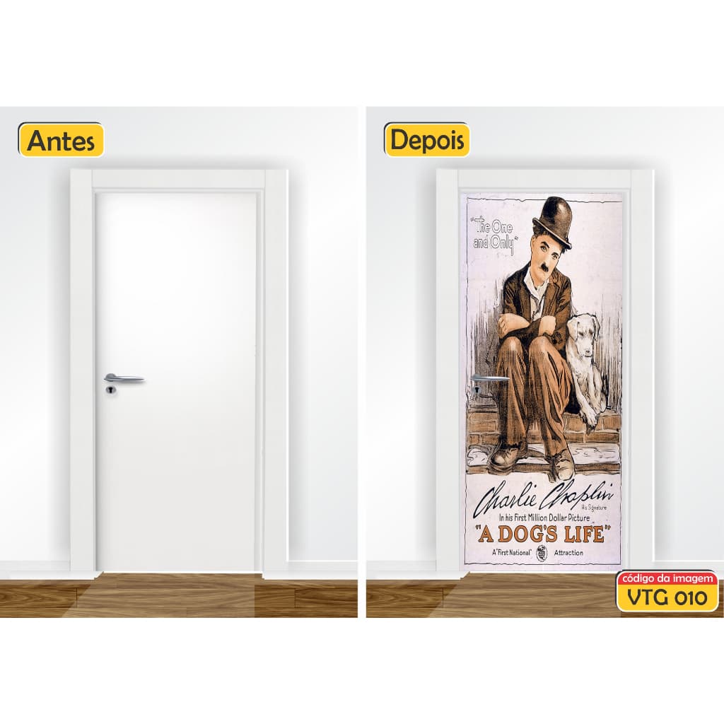 Adesivo Decorativo para Porta Charles Chaplin Pop Art Retrô Vintage Papel de Parede Decoração - VTG 010