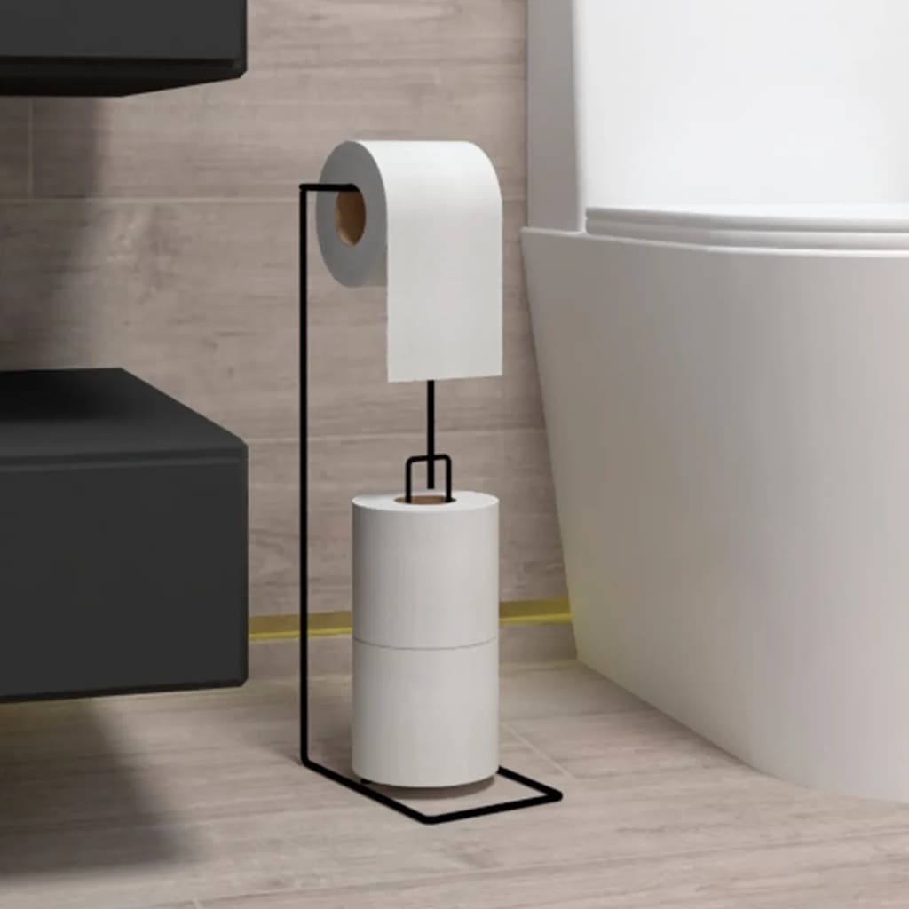 Suporte Porta Papel Higiênico Chão Banheiro Luxo Preto Organização 3 Rolos Grande Reforçado
