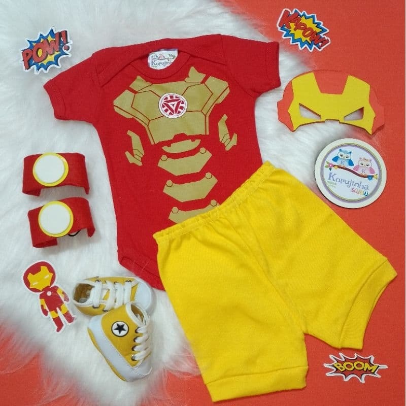 Body Bebê Temático Homem de Ferro Fantasia Mesversário Ítens Opcionais